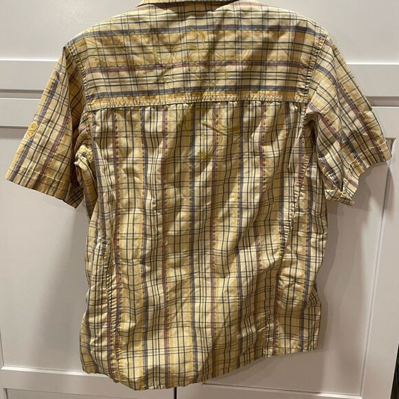 Mountain Hardwear Yellow Plaid Short Sleeve Button Up Shirt Men’s Sz M - Picture 7 of 9